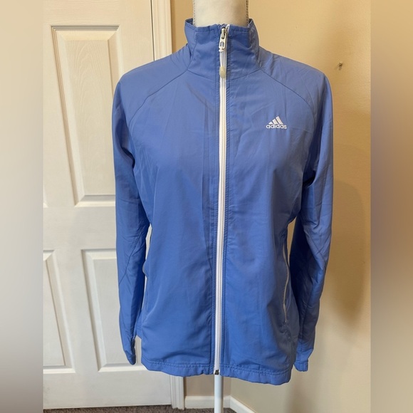 Adidas Women’s Blue Lightweight Full Zip Windbreaker Jacket Size Medium - Picture 2 of 6